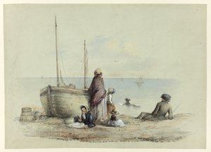 Família em uma praia de Hablot Knight Browne