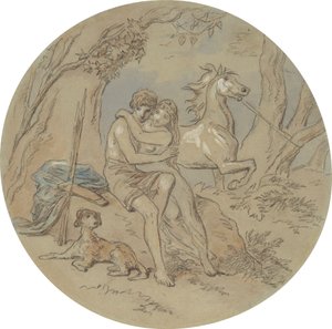 Um dos dezoito desenhos para uma série de placas que ilustram Vénus e Adónis de Hablot Knight Browne