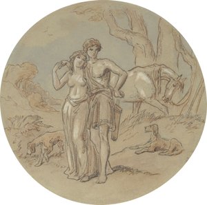 Um dos dezoito desenhos para uma série de placas que ilustram Vénus e Adónis de Hablot Knight Browne