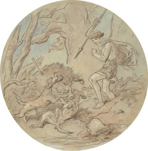 Um dos dezoito desenhos para uma série de placas que ilustram Vénus e Adónis de Hablot Knight Browne