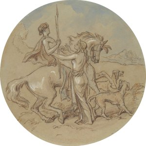 Um dos dezoito desenhos para uma série de placas que ilustram Vénus e Adónis de Hablot Knight Browne