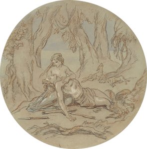 Um dos dezoito desenhos para uma série de placas que ilustram Vénus e Adónis de Hablot Knight Browne