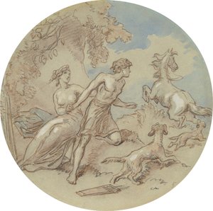 Um dos dezoito desenhos para uma série de placas que ilustram Vénus e Adónis de Hablot Knight Browne