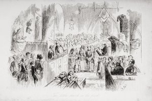 A pequena igreja no parque, ilustração de &39;Bleak House&39; por Charles Dickens (1812-1870) publicou 1853 de Hablot Knight Browne