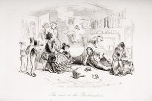 A visita à ilustração do Brickmaker, de "Bleak House", de Charles Dickens (1812-1870), publicou 1853 de Hablot Knight Browne