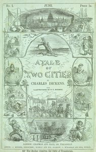 Página de rosto da primeira parte da primeira edição em partes serializadas, do livro "Um Conto de Duas Cidades", de Charles Dickens, 1859 de Hablot Knight Browne