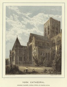 Catedral de York, transepto norte, torre central e casa do capítulo de Hablot Knight Browne
