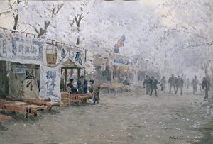 Festival da Flor de Cerejeira, c.1903 (aguarela em papel quase branco) de Hachir Nakagawa