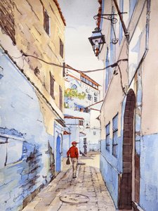 Um visitante, Chefchaouen, Marrocos, c.2024 (aguarela e tinta)