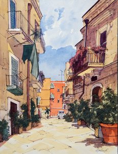 Cidade Velha, Bari, Itália, c. 2024 (aguarela e tinta sobre papel)
