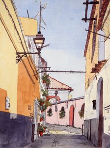 Rua lateral, Positano, Itália, c.2024 (aguarela e tinta)