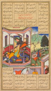 Isfandiyar mata Arjasp, o rei de Turan, de um Shah-nama (Livro dos Reis) de Firdausi (persa, cerca de 934–1020) de Haidar Kashmiri