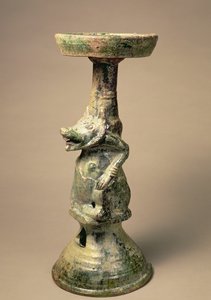 Lâmpada de cerâmica chinesa antiga, artefato do túmulo, dinastia Han, 25-220 dC (cerâmica)