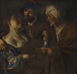 Procuress, falsificação após Dirck van Baburen (c.1595-1624), c.1930-45 (óleo sobre tela)