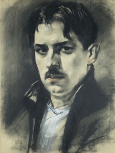 Auto-retrato (pasel com destaques brancos e vermelhos)