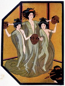 Entrada das Jovens Japonesas - em "Poupée japonaises" de Félicien Champsaur, doente. Hanafusa Itcho, Paris de Hanabusa Itcho