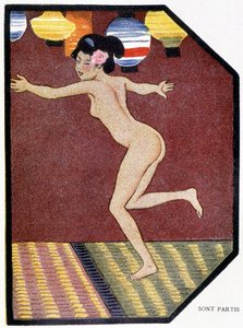 Jovens japoneses dançando nus - em "boneca japonesa" de Félicien Champsaur, doente. Hanafusa Itcho, Paris
