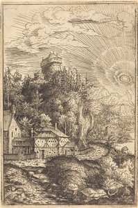 Paisagem com um castelo e sol radiante