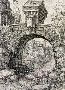 Zona rural com portão de ponte e água, c.1550 (água forte)