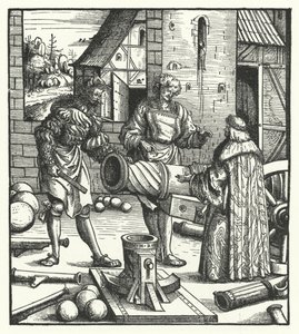 Archduke Maximilian of Austria consultando armeiro (gravura) de Hans (after) Burgkmair