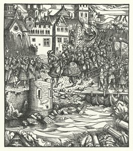 Arquiduque Maximiliano da Áustria entrando em Utrecht de Hans (after) Burgkmair