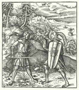 Arquiduque Maximiliano da Áustria em luta armada com uma espada (gravura) de Hans (after) Burgkmair