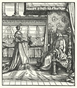 Carlos o Negrito, Duque de Borgonha, com sua filha Maria, que mais tarde casou com o futuro Santo Imperador Romano Maximiliano I em 1477 (gravura) de Hans (after) Burgkmair