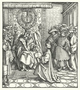 Dedicação de um livro ao Santo Imperador Romano Maximiliano I (gravura) de Hans (after) Burgkmair