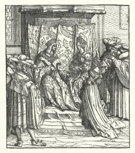 Eleanor de Portugal a receber a proposta de casamento de Frederico da Áustria, Rei dos Romanos (gravura) de Hans (after) Burgkmair