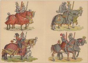 Cavaleiros a cavalo (cor litho) de Hans (after) Burgkmair