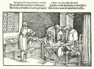 Úlceras ou feridas na perna (gravura) de Hans (after) Burgkmair