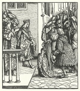 Margaret da Áustria, filha do Arquiduque Maximiliano da Áustria, entregue à guarda do Rei Luís XI da França de Hans (after) Burgkmair