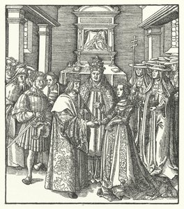 O Papa Nicolau V presidindo ao casamento do Santo Imperador Romano Frederico III e Eleanor de Portugal em Roma de Hans (after) Burgkmair