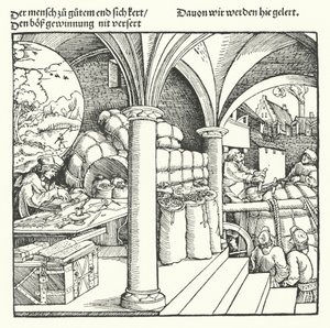 O Mercador Cauteloso (gravura) de Hans (after) Burgkmair