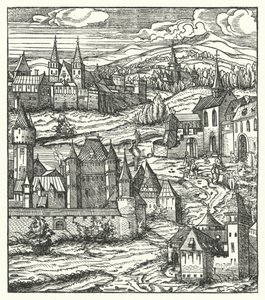 Wiener Neustadt, Áustria, terra natal de Maximiliano I, Santo Imperador Romano (gravura) de Hans (after) Burgkmair