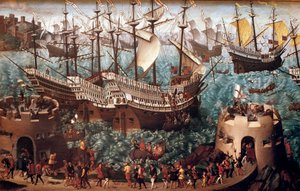 Embarque de Henrique VIII (1491-1547) em Dover no galião Henri Grace a Dieu" por ocasião do comércio assinado com François I (o Camp du Drap d