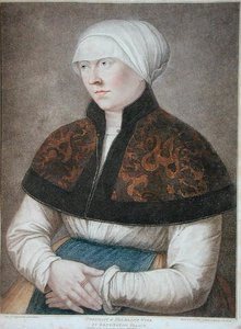 Retrato da Mulher de Holbein, gravada por Francesco Bartolozzi (1727-1815) 1796 (gravura) de Hans (after) Holbein the Younger