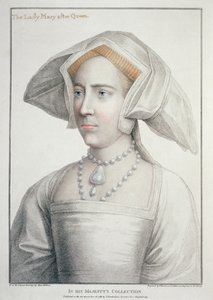 Retrato de A Senhora Maria depois da Rainha (1516-58) gravado por Francesco Bartolozzi (1727-1815) 1796 (gravura) de Hans (after) Holbein the Younger