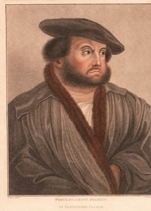 Auto-retrato do artista Hans Holbein no Palácio Kensington. ,1812 (gravura) de Hans (after) Holbein the Younger