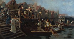 Licitação no Mercado de Peixe, Triângulo de Bergen (óleo sobre tela) de Hans Andreas Dahl