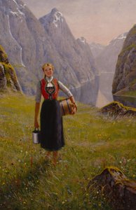 Dairymaid (óleo sobre tela) de Hans Andreas Dahl