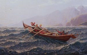 Pessoas em um barco a remo (óleo sobre tela)