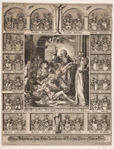 A ressurreição de Lázaro. Cercado pelos escudos de Holger Rosenkrantz de Hans Andreas Greys