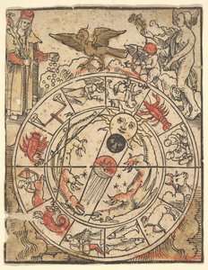 Carta dos Signos do Zodíaco com Vênus, Cupido e um Bispo Santo.