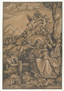 Maria e criança com oito anjos numa paisagem de Hans Baldung Grien