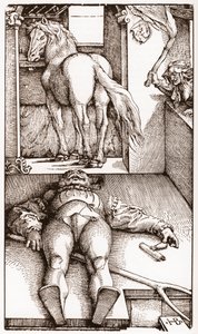 O paleirista enfeitiçado - (noivo e feiticeira adormecido) gravura em madeira de Hans Baldung Grien (1485-1544) cerca de 1544 - de Hans Baldung Grien