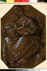 "Virgem e Criança" (Virgem e Criança) Desenho a tinta e caneta sobre papel pardo por Hans Baldung (1484-1545) Museu Pushkin do século XVI, Moscou de Hans Baldung Grien