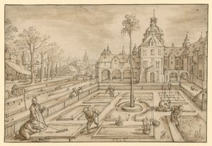 Tratamento de um jardim de castelo no início da primavera, provavelmente de uma série de representações dos meses de Hans Bol