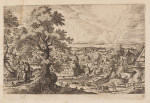 Placa 16, de Paisagens com cenas do Antigo e do Novo Testamento e Metamorfoses de Ovídio de Hans Bol