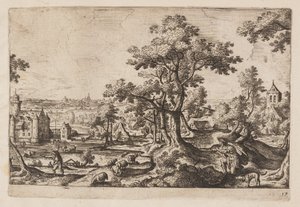 Placa 17, de Paisagens com cenas do Antigo e do Novo Testamento e Metamorfoses de Ovídio de Hans Bol